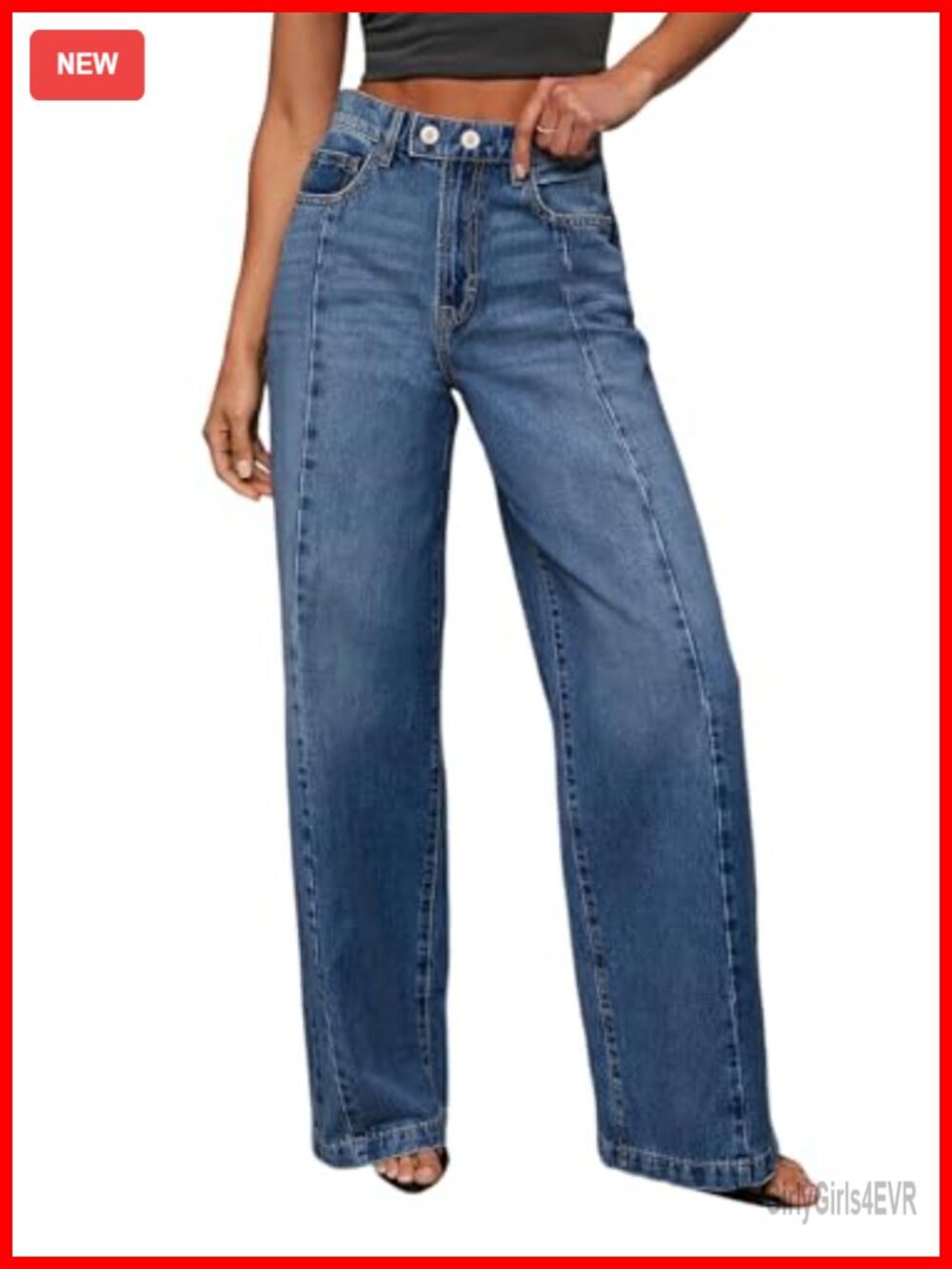 Wide Leg Jeans High Waisted Stretchy Baggy Front Seam Denim Pants